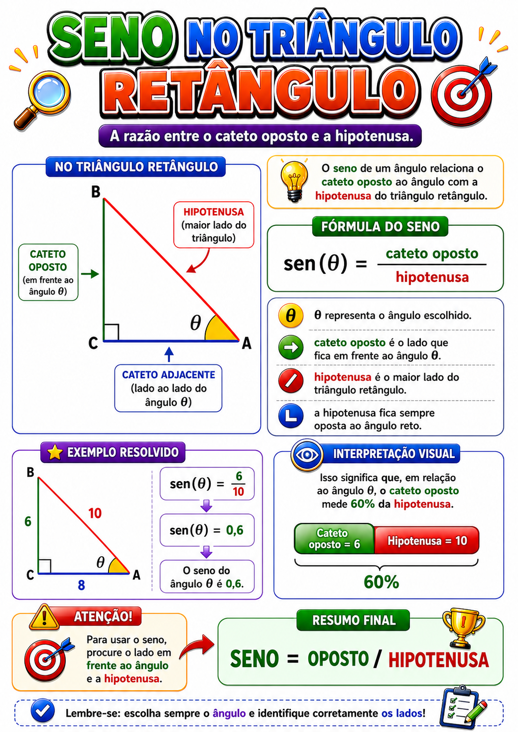 Página visual de trigonometria: Seno no triângulo retângulo